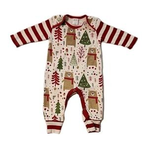 Tesa Babe Romper Holiday Christmas Trees Bears Cotton Sleeper Infant Size 3-6M